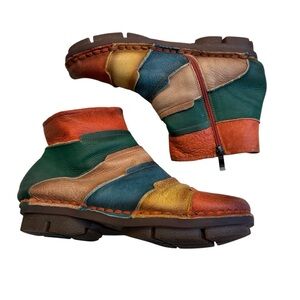 Handmade Leather Retro Patchwork Seamed Ankle Boots, Sz EU 43
